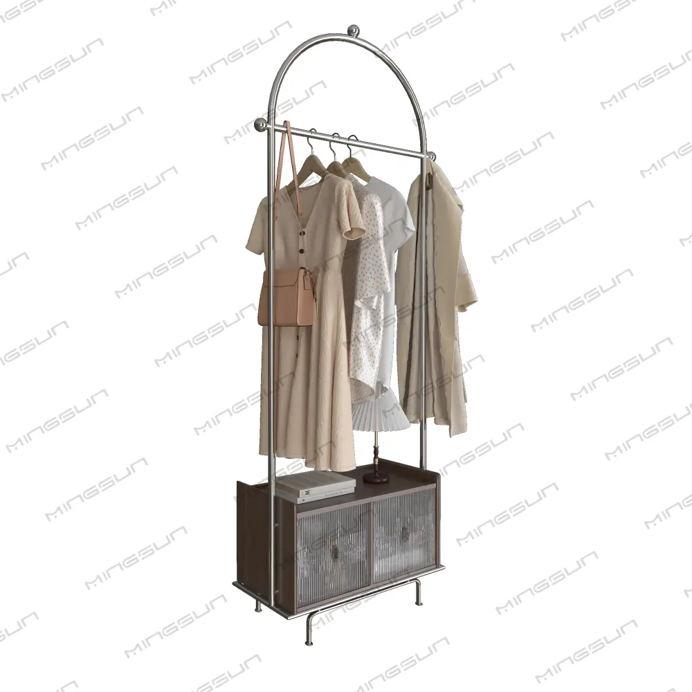 modern-hotel-clothing-rack-with-wooden-base-and-frosted-glass-doors-for-boutique-room-designs - MINGSUN modern-hotel-clothing-rack-with-wooden-base-and-frosted-glass-doors-for-boutique-room-designs - MINGSUN