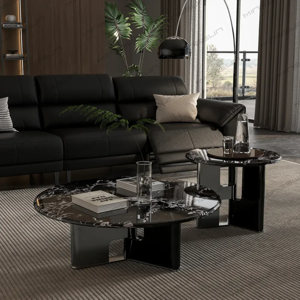 modern-hotel-living-room-black-leather-sofa-marble-tables - MINGSUN modern-hotel-living-room-black-leather-sofa-marble-tables - MINGSUN