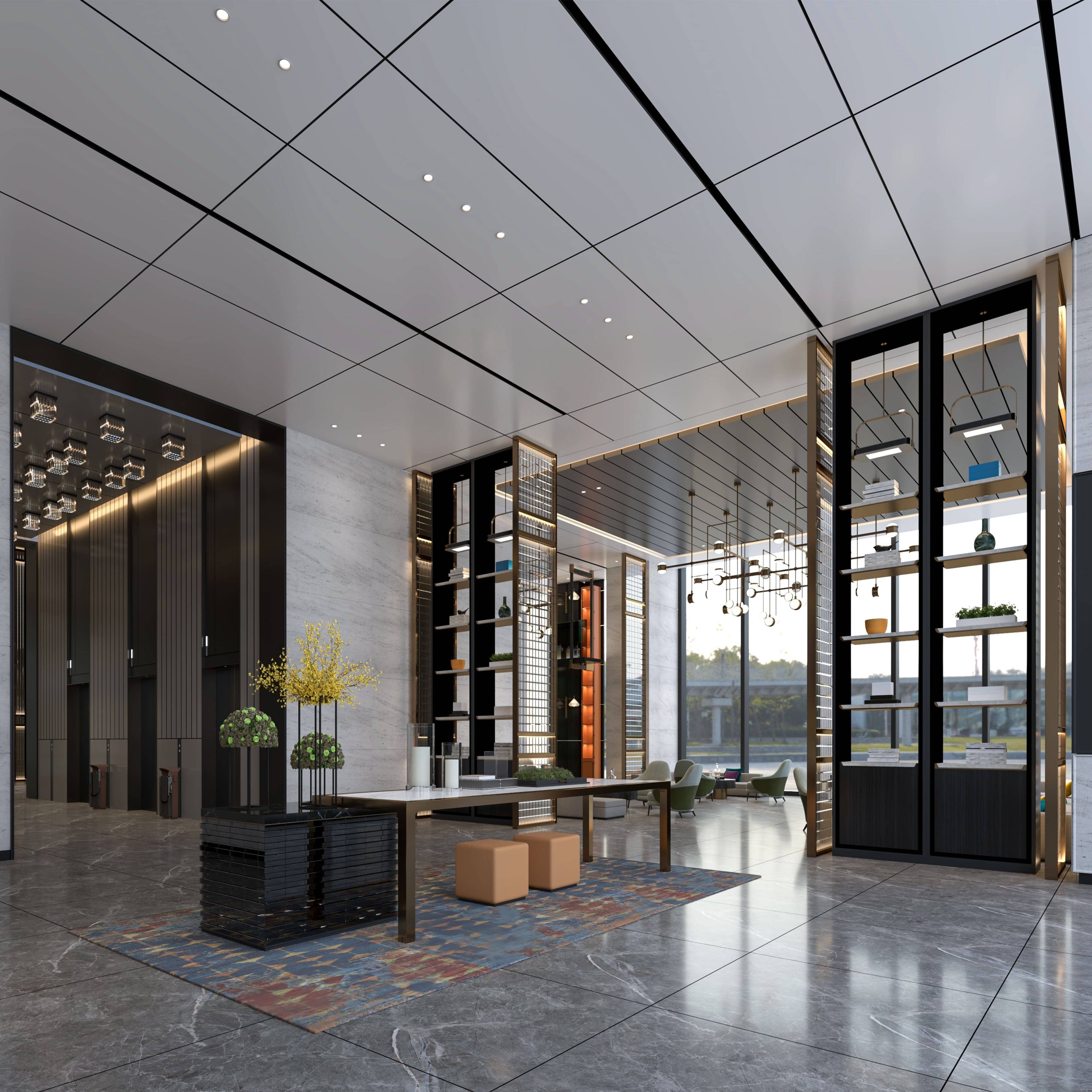 Modern Hotel Lobby Furniture & Interior System renderings (2) - MINGSUN