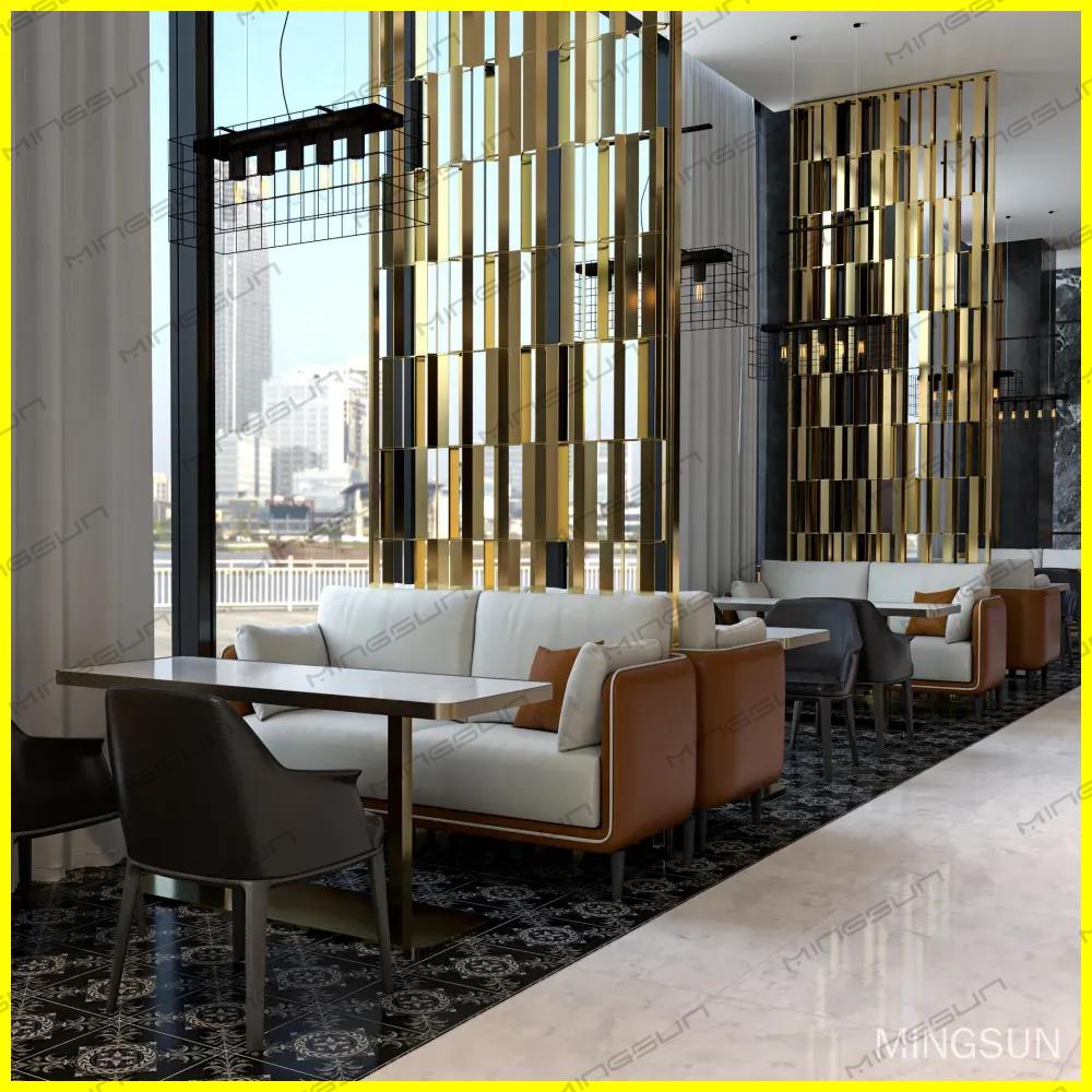 modern-hotel-lounge-with-gold-mesh-partition-walls-for-elegant-space-separation-and-design - MINGSUN