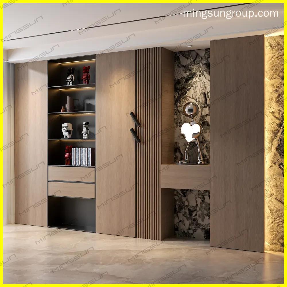 modern-hotel-storage-system-with-wood-grain-finish-and-geometric-design-for-boutique-spaces - MINGSUN