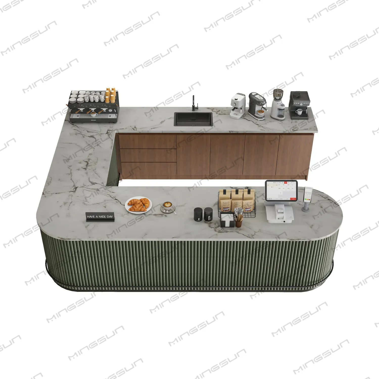 modern-l-shaped-hotel-cafe-counter-with-integrated-espresso-machine - MINGSUN