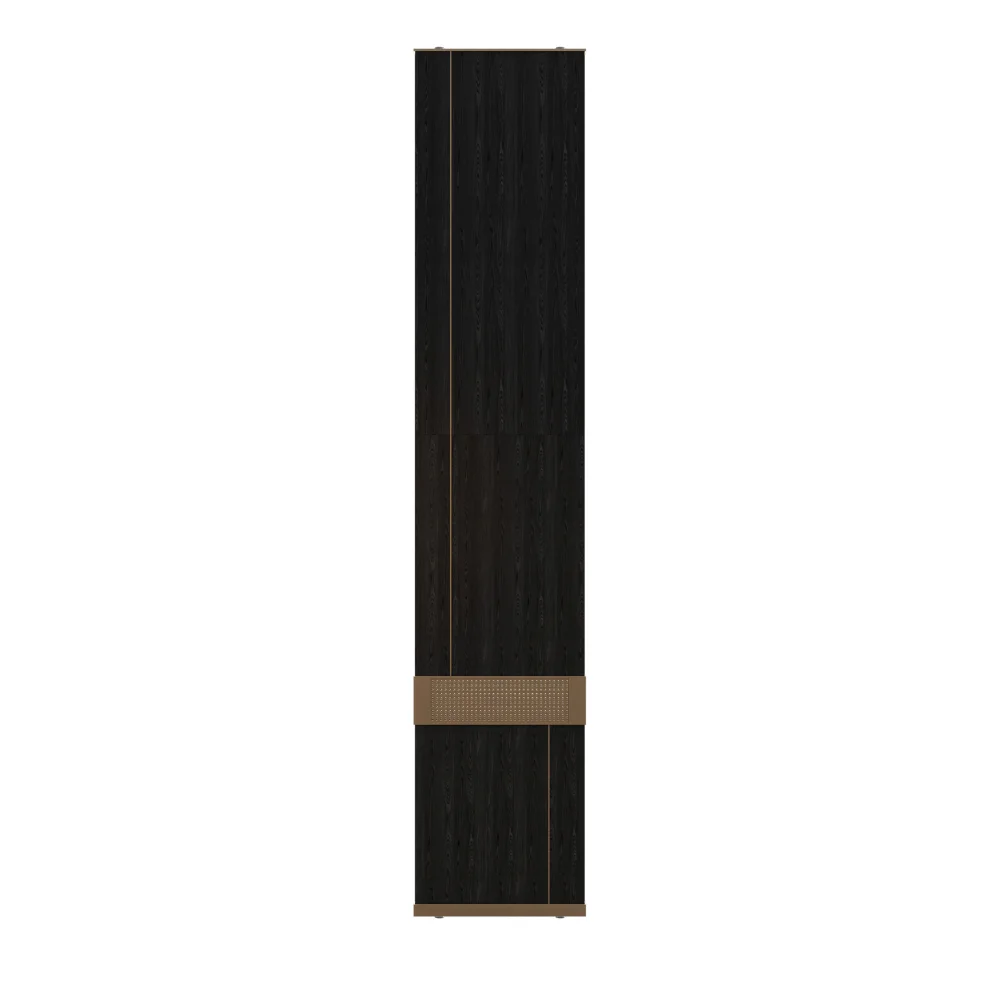 modern-luxury-hotel-structural-column-with-black-wood-grain-finish-and-gold-accent-band