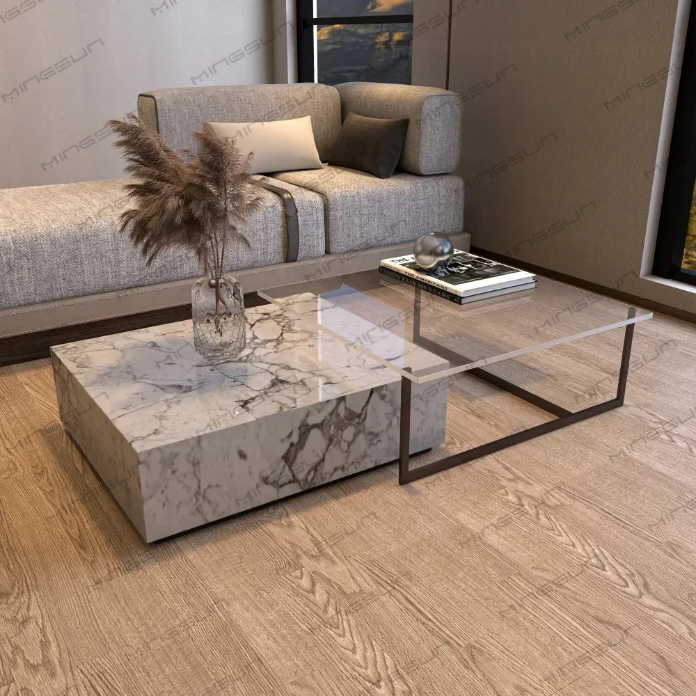 modern minimalist living room furniture set marble table with fabric sofa - MINGSUN
