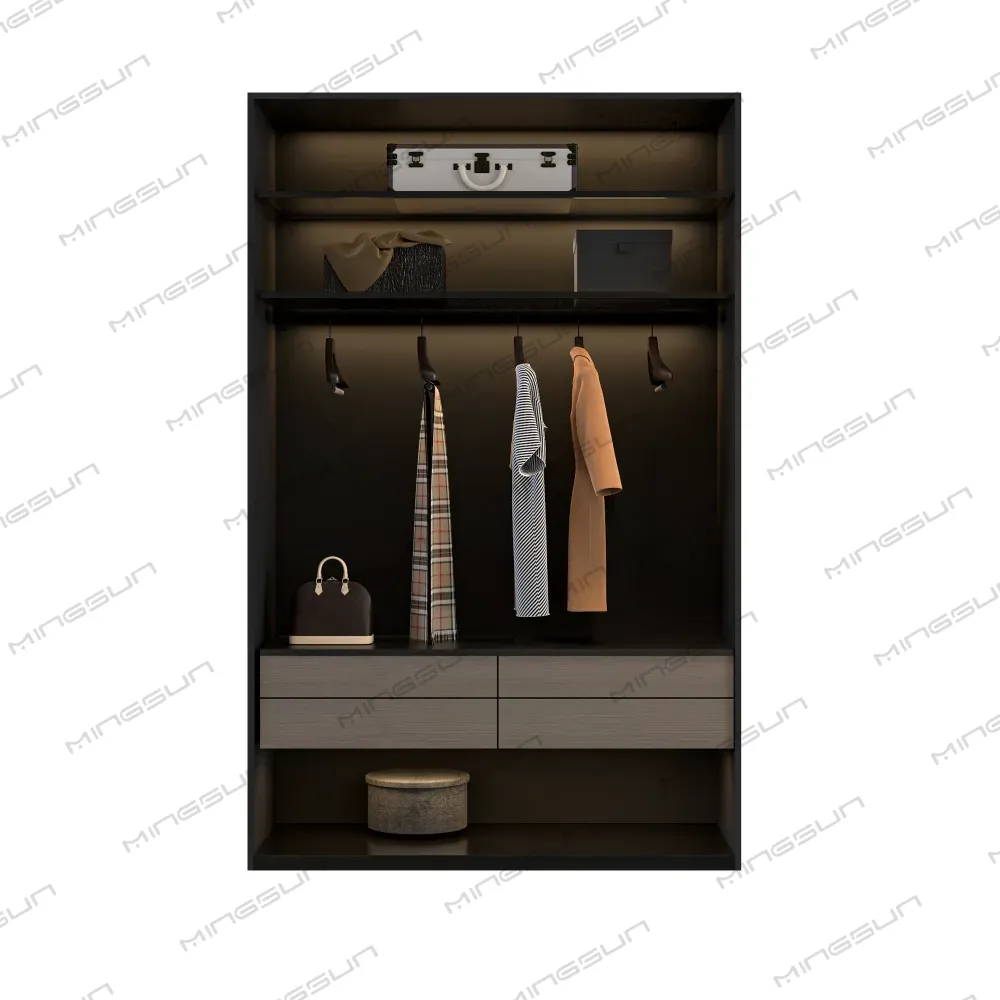 modern-open-wardrobe-for-high-end-hotels-with-led-lighting-and-wood-grain-drawers - MINGSUN modern-open-wardrobe-for-high-end-hotels-with-led-lighting-and-wood-grain-drawers - MINGSUN