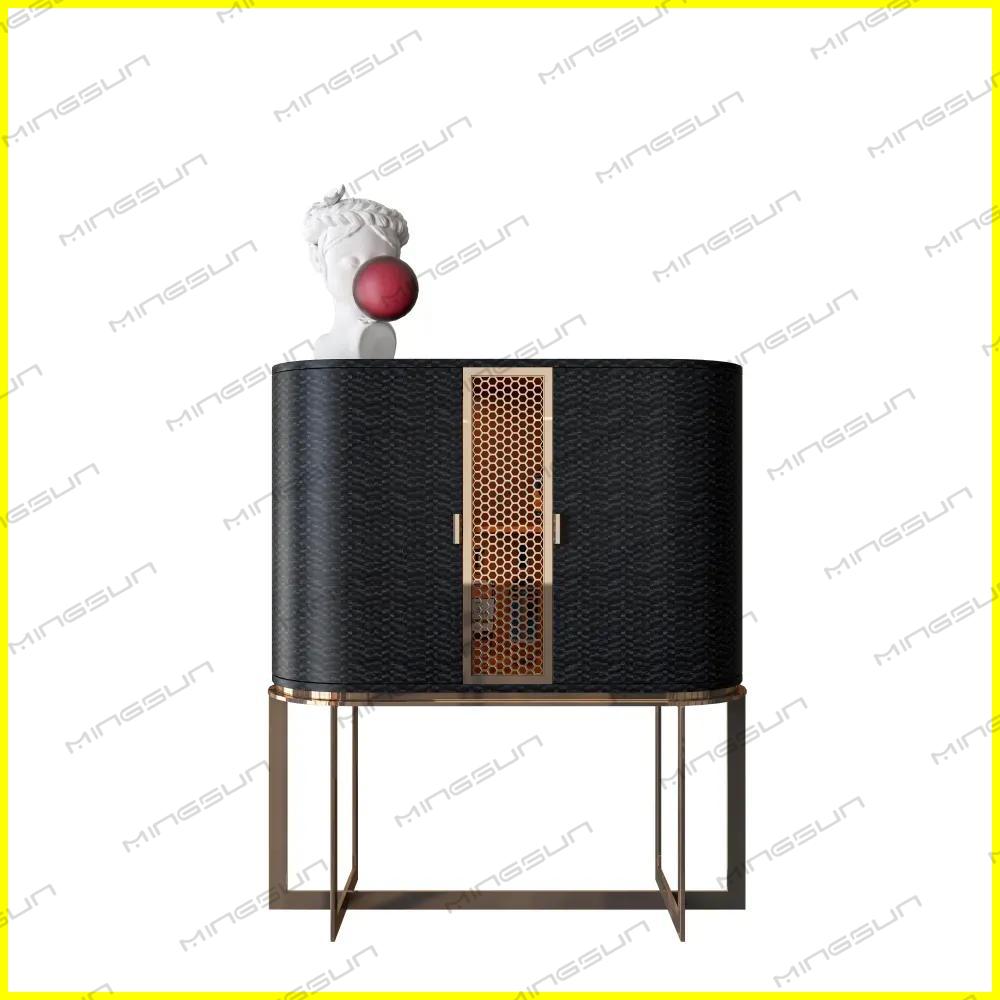 modern-oval-shaped-bar-unit-with-textured-finish-and-gold-accent-for-commercial-spaces - MINGSUN