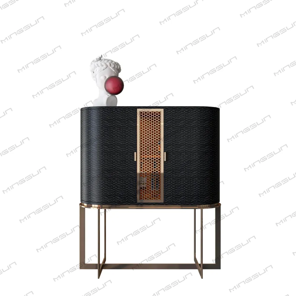 modern-oval-shaped-bar-unit-with-textured-finish-and-gold-accent-for-commercial-spaces - MINGSUN