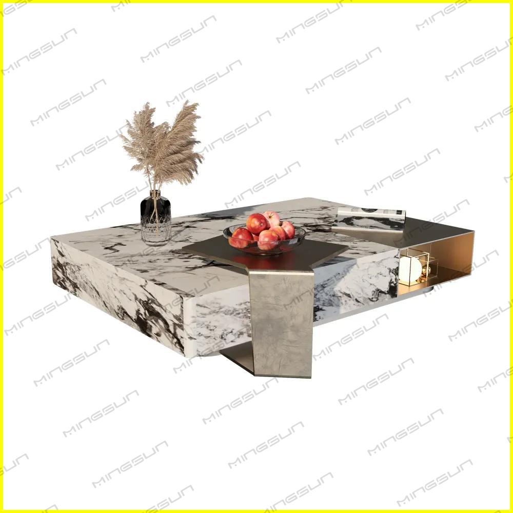 modern-square-marble-coffee-table-storage-drawer-bronze-accents-hotel-furniture-view-1 - MINGSUN