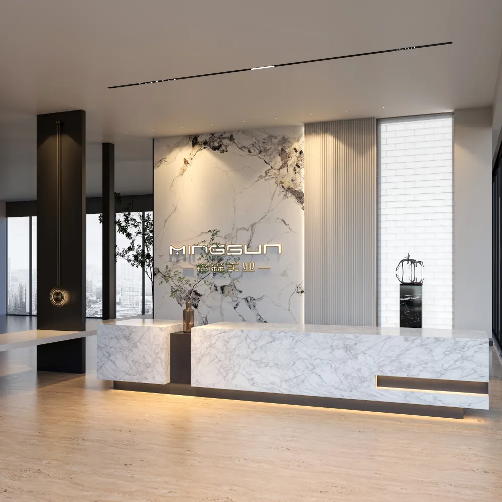 modern stone reception counter with led lighting for luxury brand retail store - MINGSUN