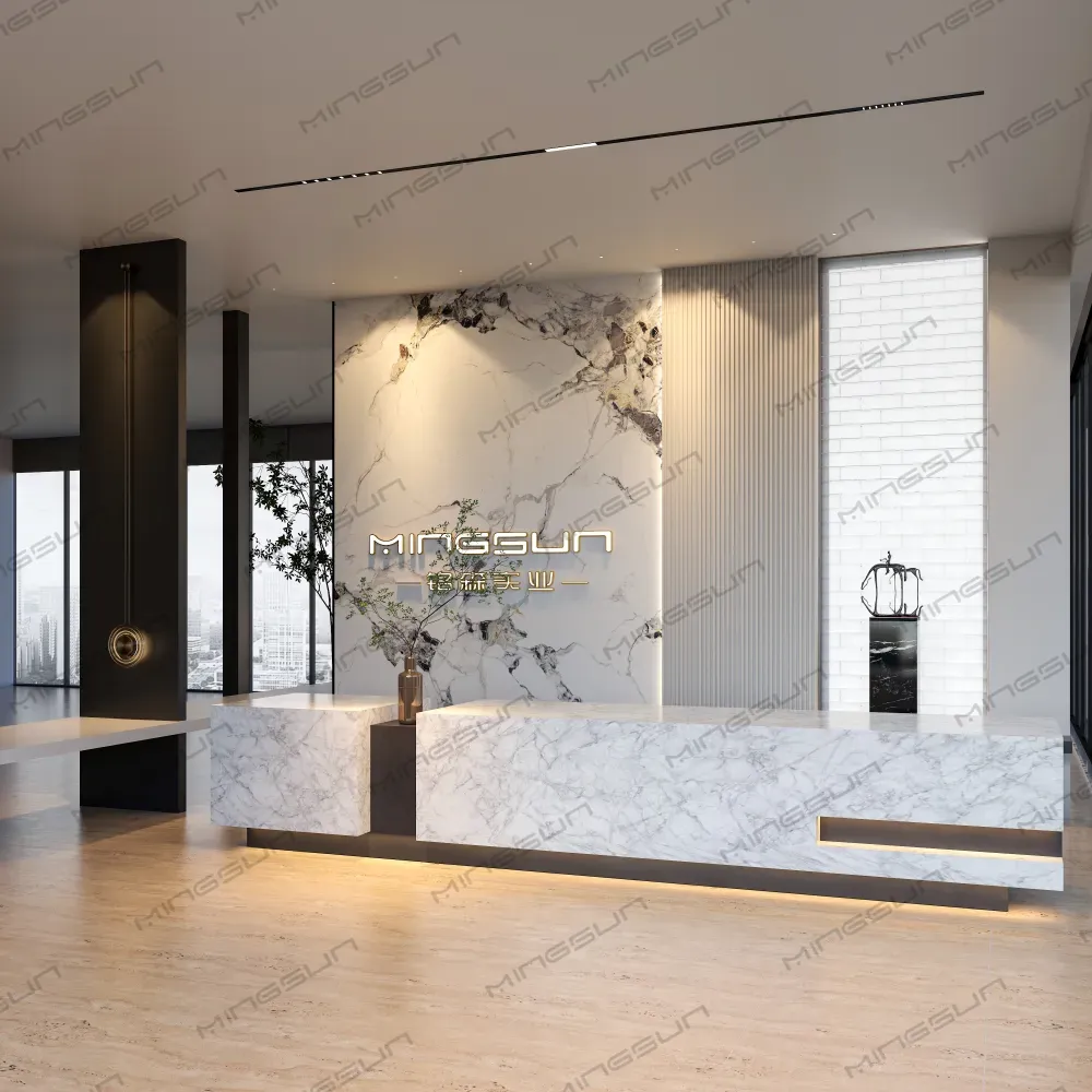 modern stone reception counter with led lighting for luxury brand retail store - MINGSUN modern stone reception counter with led lighting for luxury brand retail store - MINGSUN