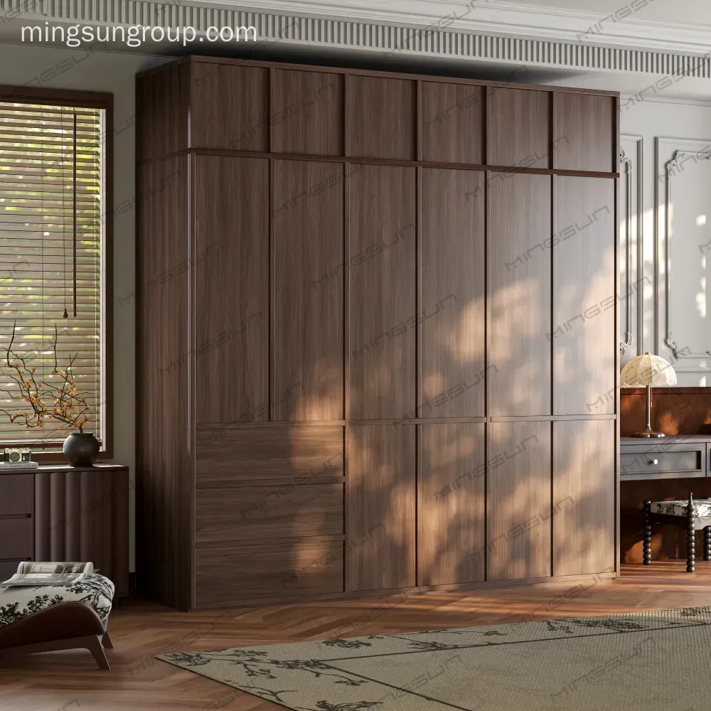 modern walnut wardrobe for hotel guest room luxury bedroom furniture - MINGSUN