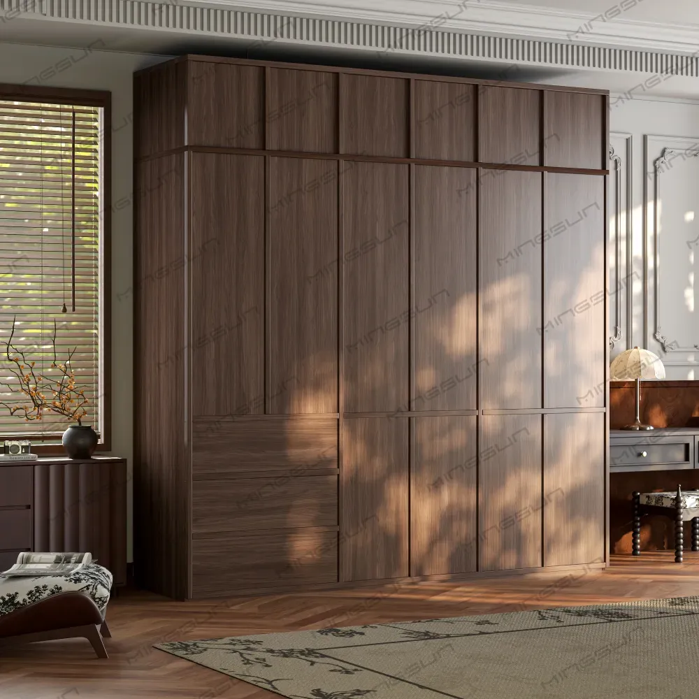 modern walnut wardrobe for hotel guest room luxury bedroom furniture - MINGSUN