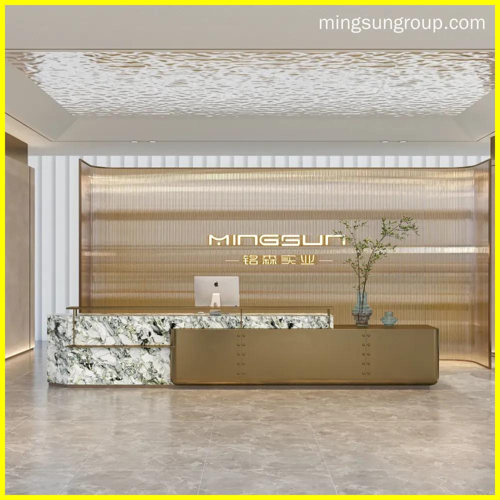 modern white marble reception desk for luxury hotel lobby and corporate office interior - MINGSUN