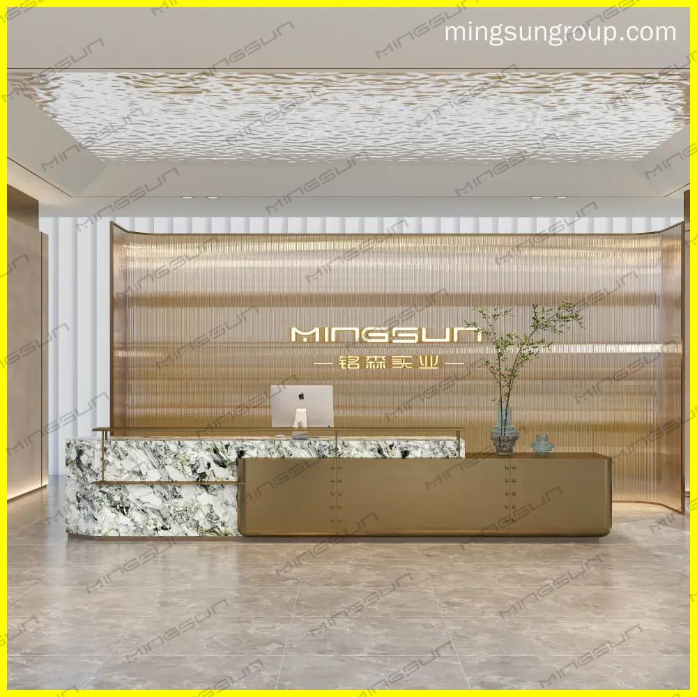 modern white marble reception desk for luxury hotel lobby and corporate office interior - MINGSUN