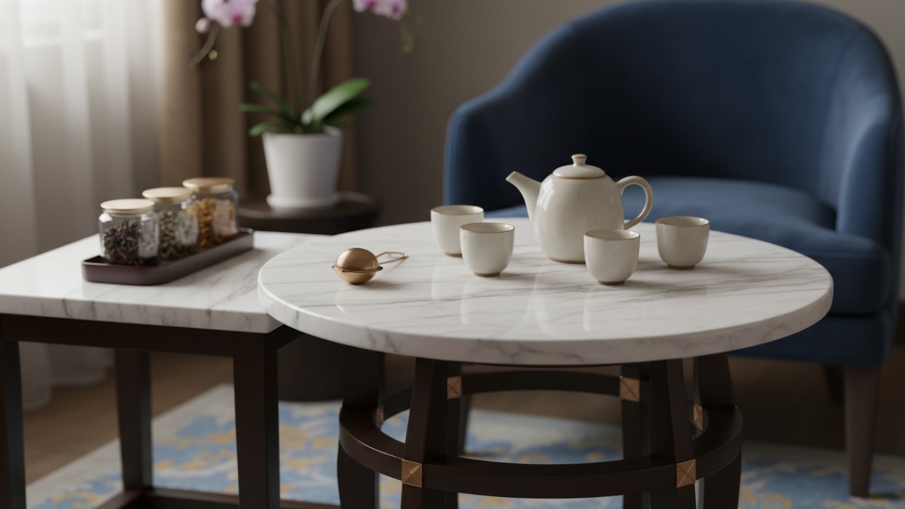 oem luxury hotel stone tea table top set