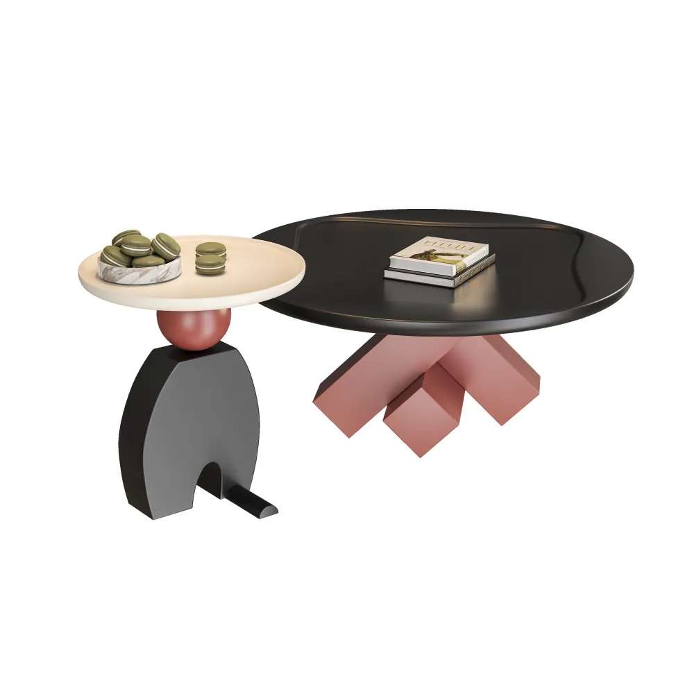 premium-commercial-lounge-table-modular-nesting-coffee-side-table-set-asymmetrical-form-geometric-sculpture-base-procurement-view - MINGSUN