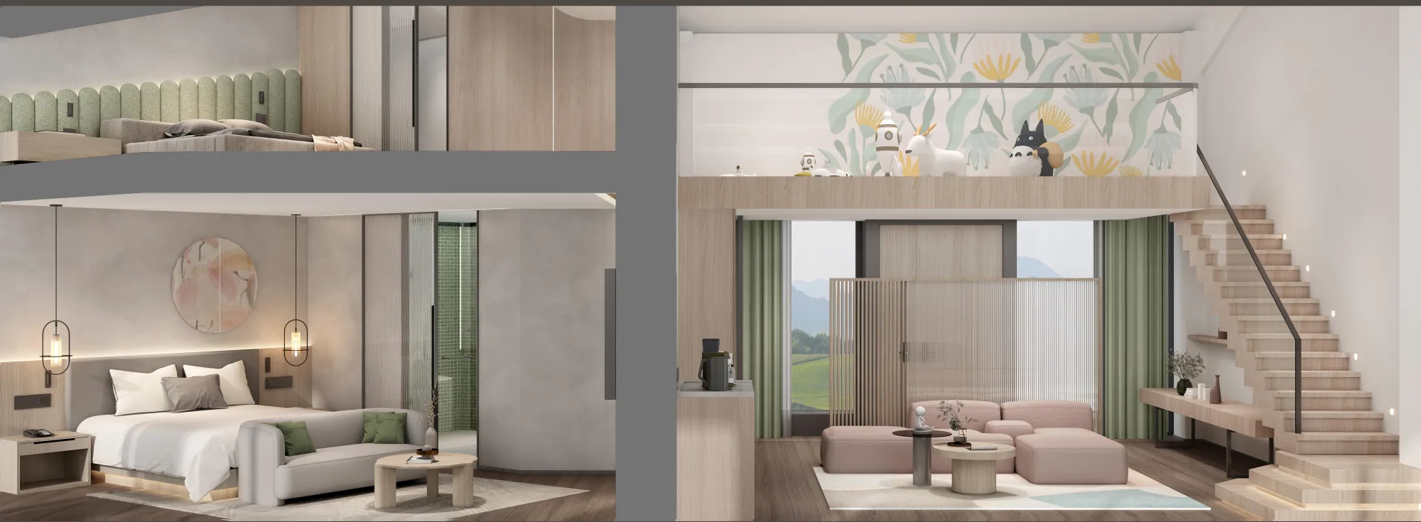 premium-hotel-loft-suite-interior-with-mezzanine-bedroom-and-living-area-for-family-stays