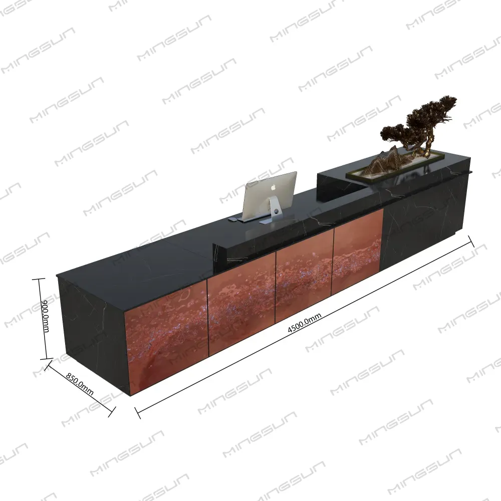 premium marble reception desk with bonsai decor for apartment lobby - MINGSUN premium marble reception desk with bonsai decor for apartment lobby - MINGSUN