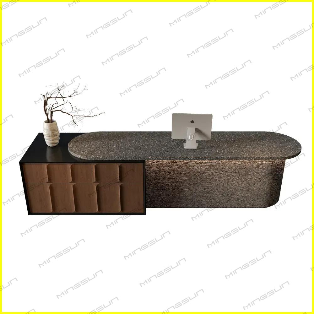 premium marble textured reception counter with minimalist design for elegant professional spaces - MINGSUN