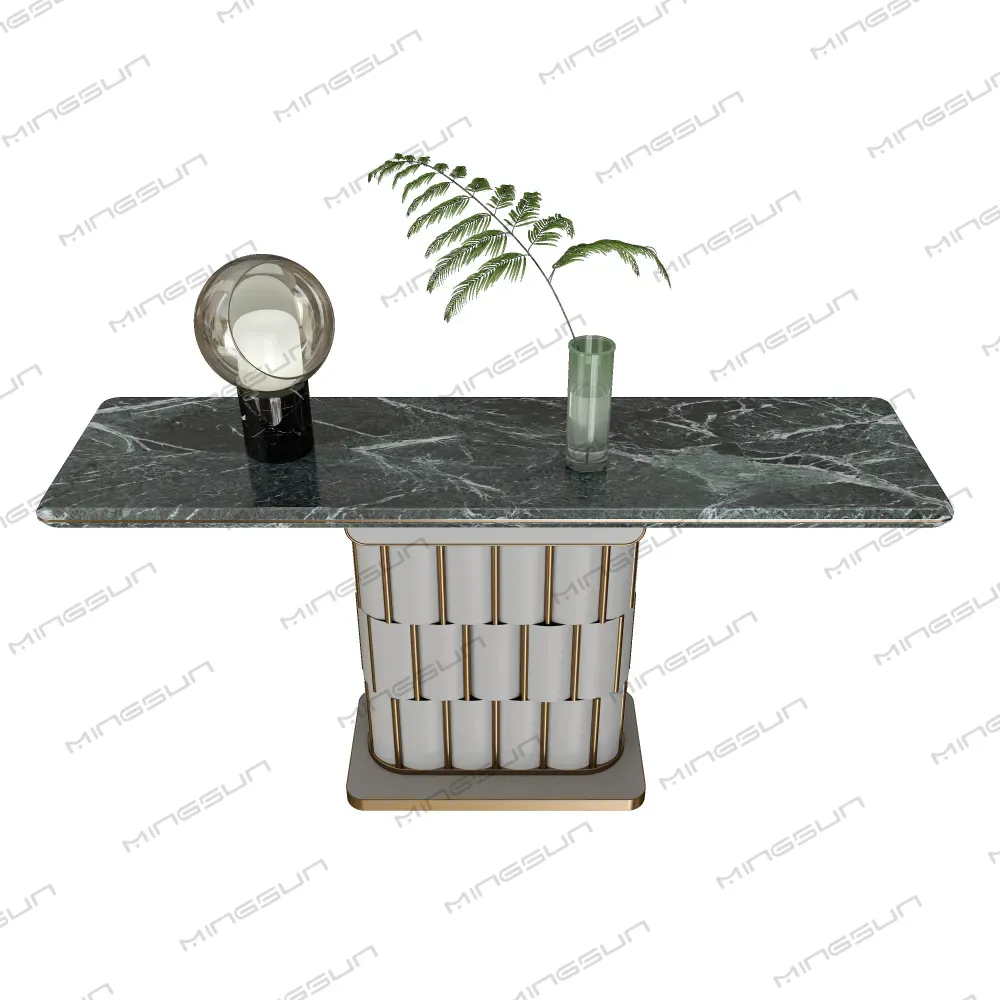 premium marble top hallway desk with architectural metal base for luxury hospitality - MINGSUN premium marble top hallway desk with architectural metal base for luxury hospitality - MINGSUN