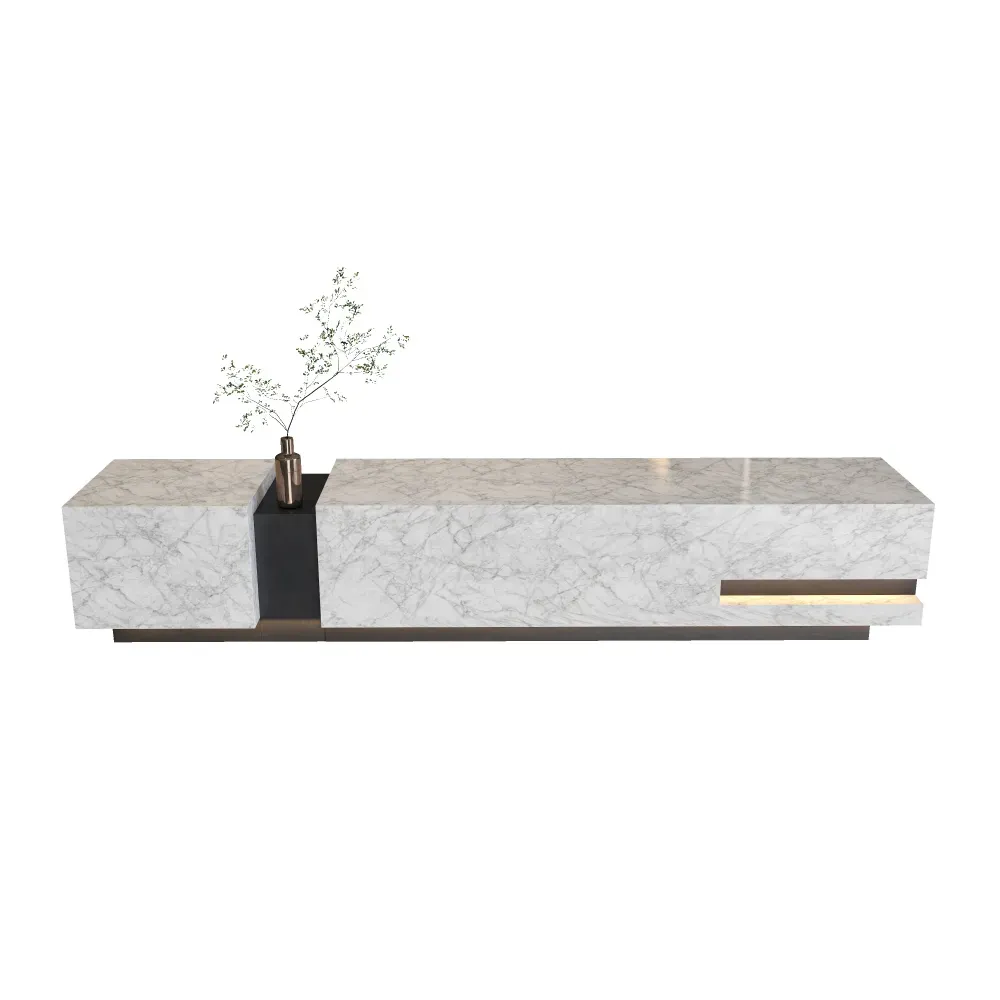 premium stone texture front desk with minimalist design for luxury commercial interior - MINGSUN