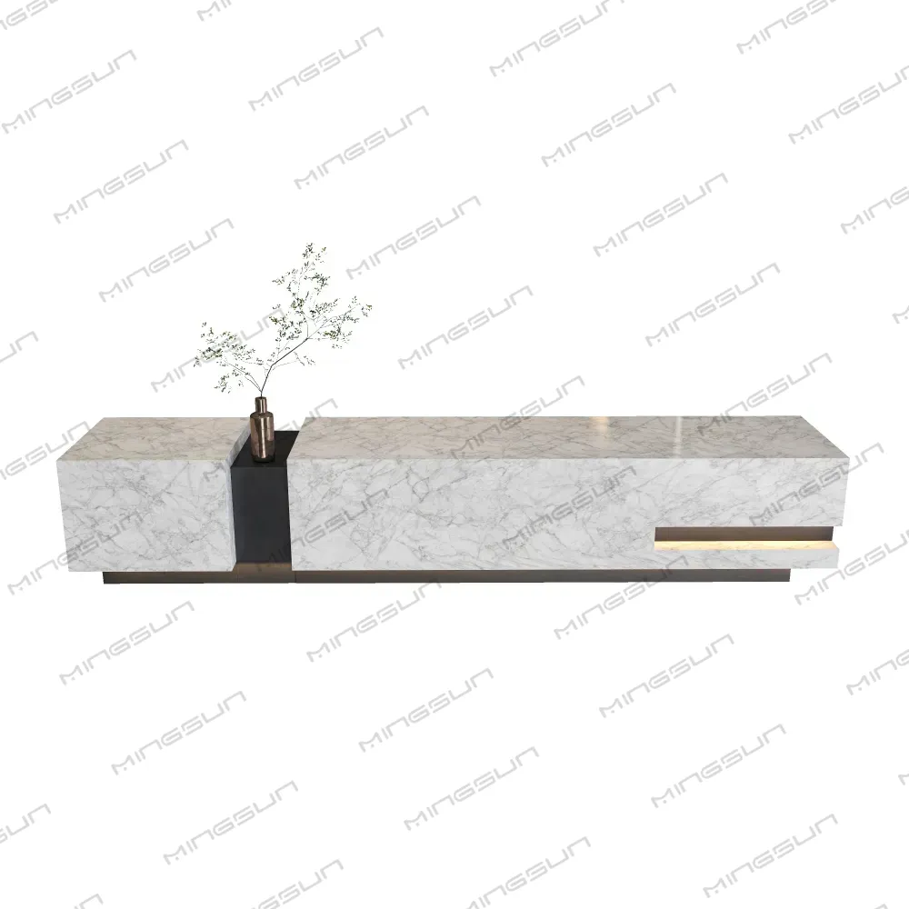 premium stone texture front desk with minimalist design for luxury commercial interior - MINGSUN