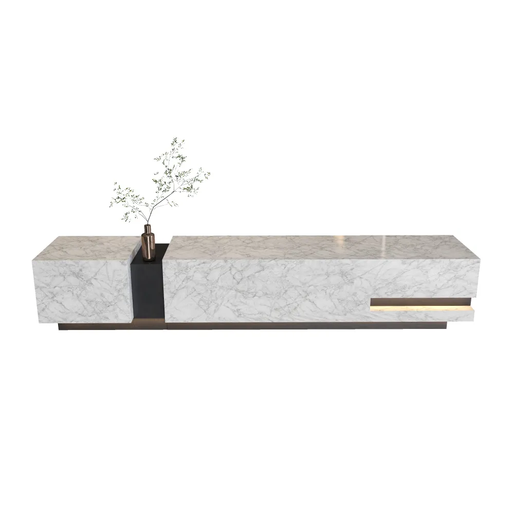 premium stone texture front desk with minimalist design for luxury commercial interior - MINGSUN
