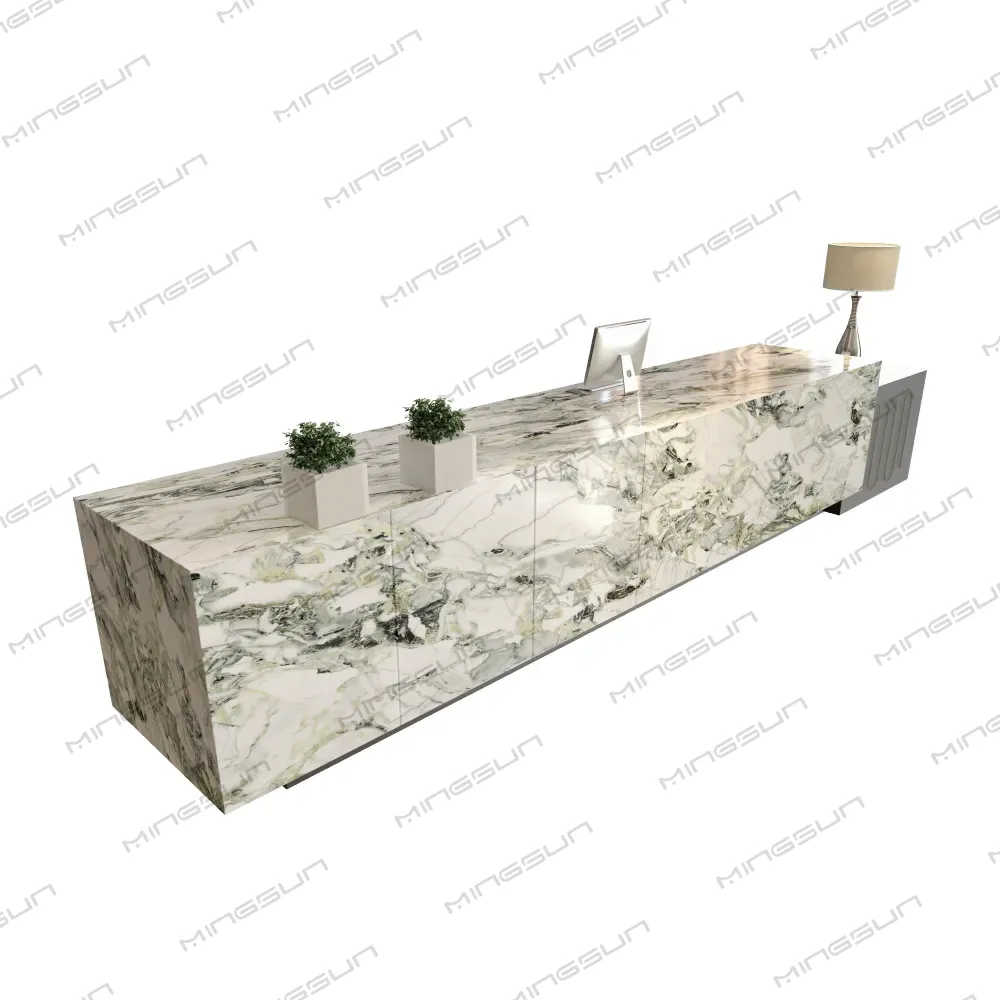 premium-white-marble-front-desk-with-sleek-design-for-commercial-hotel-or-office-use - MINGSUN