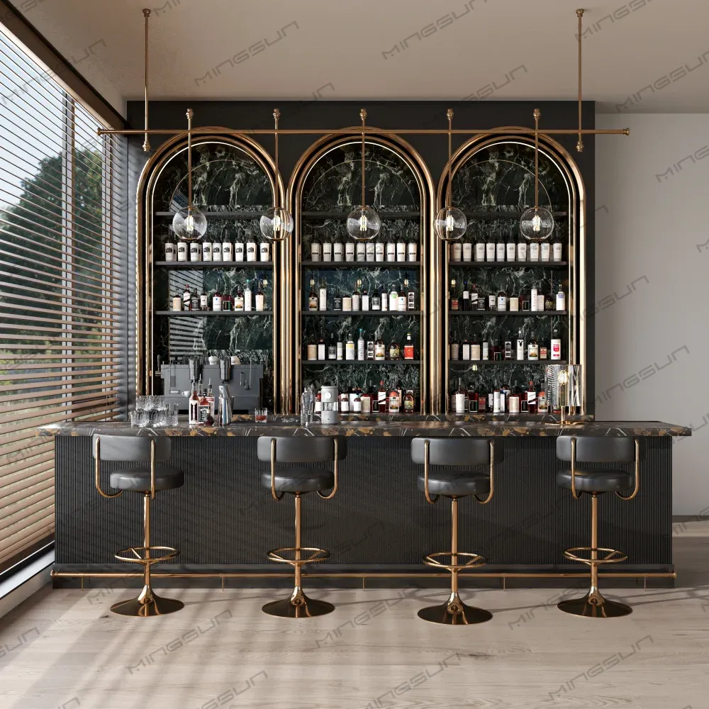 professional-symmetrical-bar-installation-black-gold-arabic-arches-marble-top-for-hospitality-export - MINGSUN professional-symmetrical-bar-installation-black-gold-arabic-arches-marble-top-for-hospitality-export - MINGSUN
