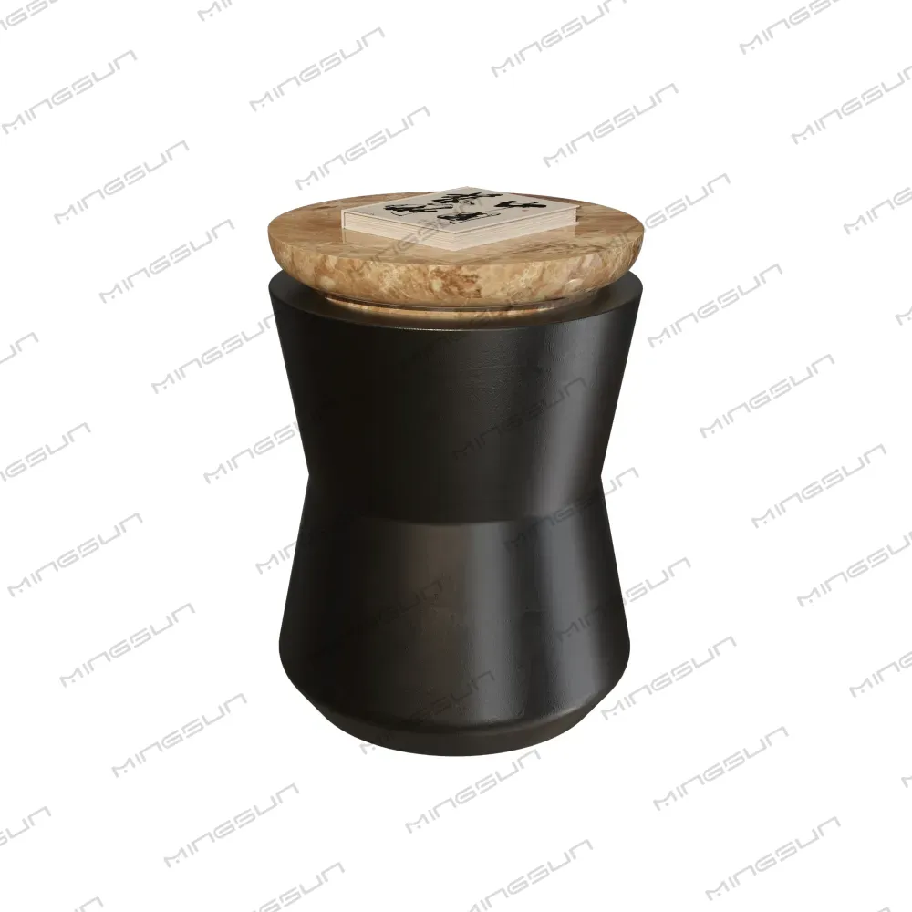 طاولة جانبية منحوتة على شكل أسطوانة سوداء، مصنوعة من الخشب الطبيعي وسطح من الرخام، أثاث غرفة نوم فندقي بسيط - مينغسون طاولة جانبية منحوتة على شكل أسطوانة سوداء، مصنوعة من الخشب الطبيعي وسطح من الرخام، أثاث غرفة نوم فندقي بسيط - مينغسون