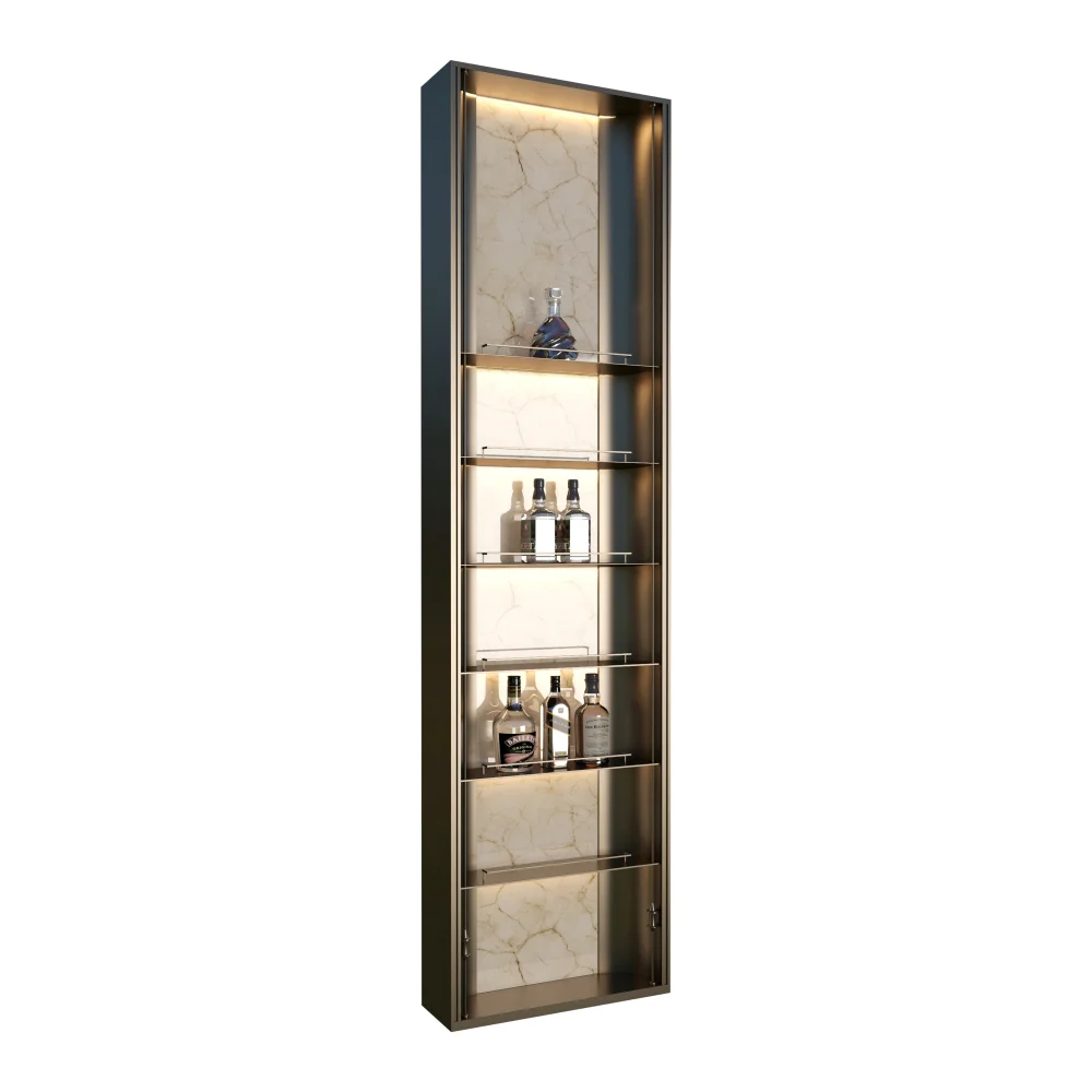 side-angle-view-of-modern-vertical-wine-shelf-unit-black-gold-finish-with-led-lighting