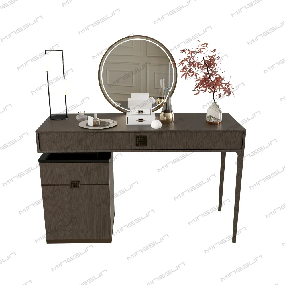 side-view-of-sleek-dressing-unit-showing-clean-lines-dark-wood-grain-and-gold-trim-details - MINGSUN side-view-of-sleek-dressing-unit-showing-clean-lines-dark-wood-grain-and-gold-trim-details - MINGSUN