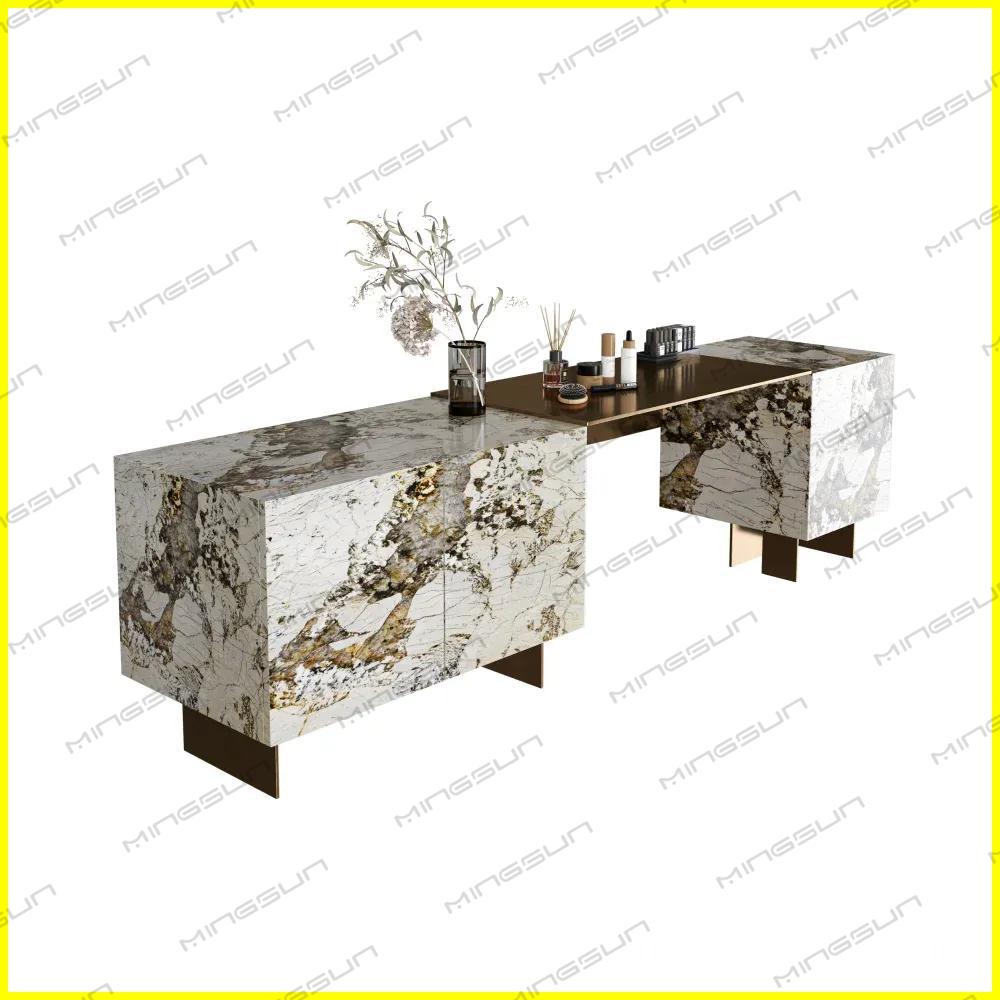 sleek-dressing-table-with-white-gold-marble-slab-gold-trim-and-integrated-storage-for-commercial-use - MINGSUN