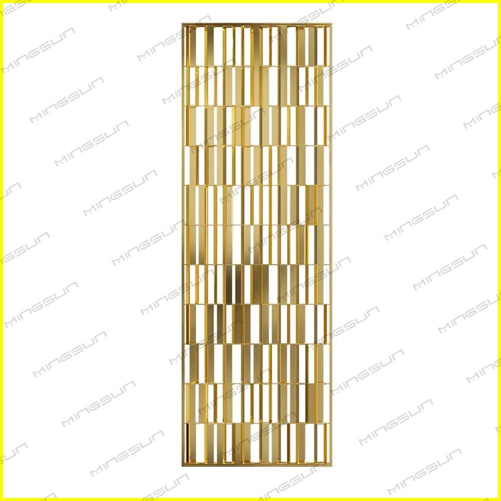 sleek-gold-metal-screen-panel-for-boutique-hotels-with-geometric-pattern-and-reflective-finish - MINGSUN