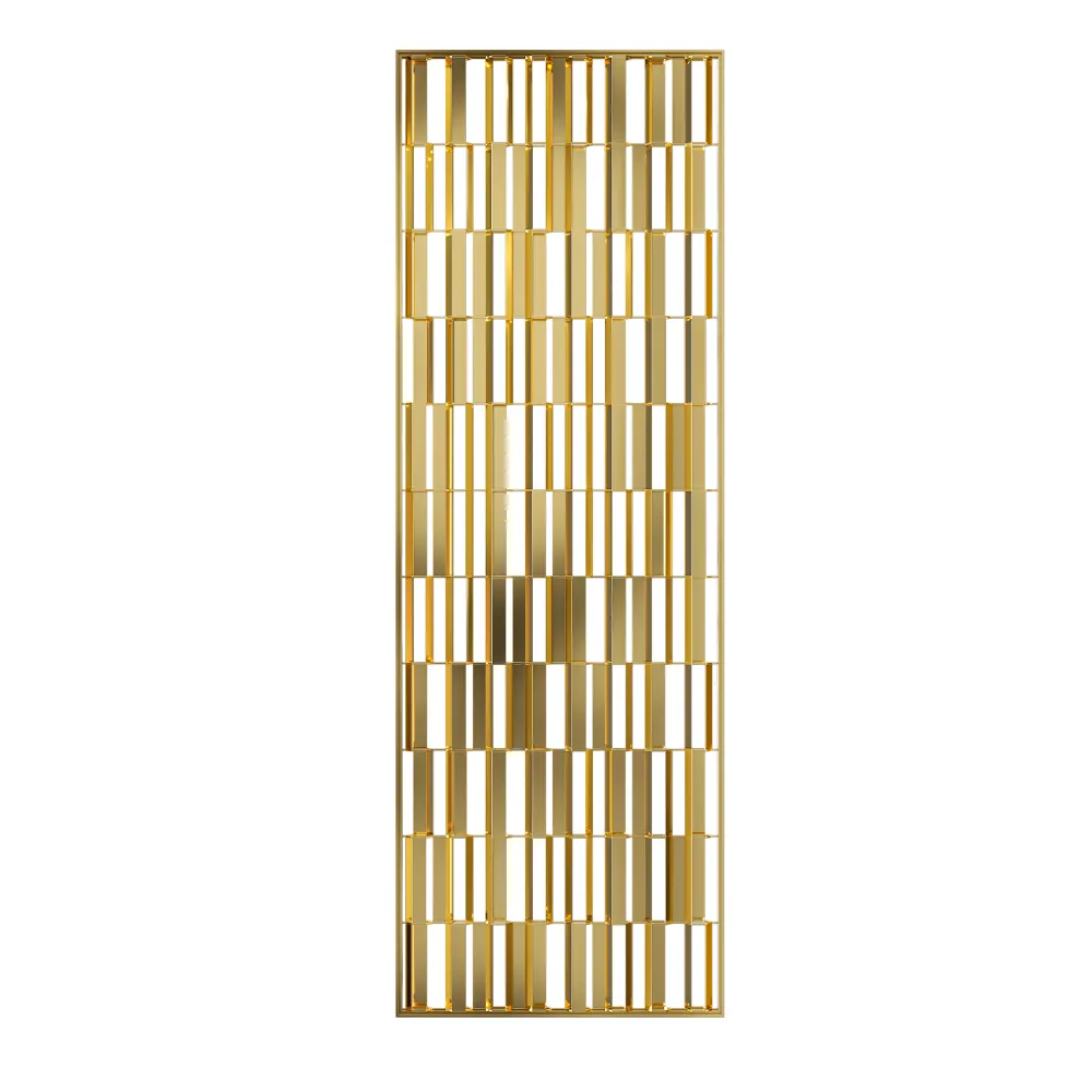 sleek-gold-metal-screen-panel-for-boutique-hotels-with-geometric-pattern-and-reflective-finish - MINGSUN