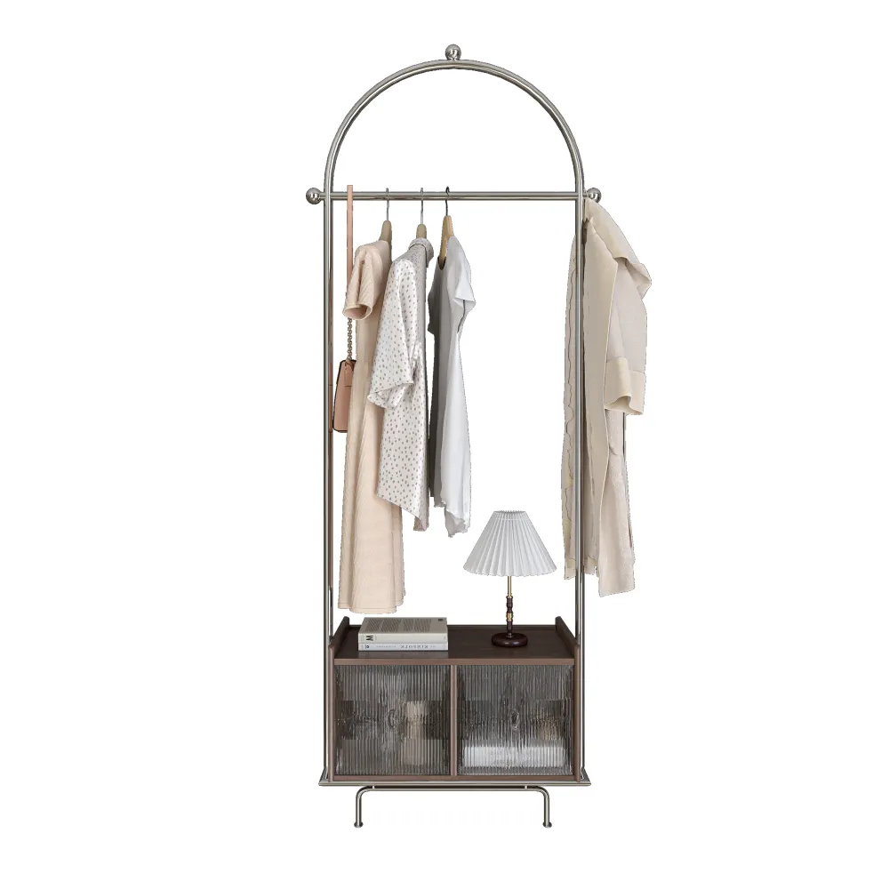 stylish-metal-frame-clothing-display-unit-for-luxury-hotels-with-storage-cabinet-and-lamp - MINGSUN