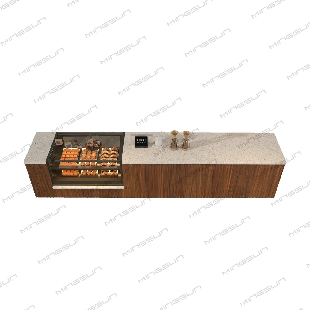top view of marble top cafe counter featuring transparent food display showcase and professional barista workspace - MINGSUN top view of marble top cafe counter featuring transparent food display showcase and professional barista workspace - MINGSUN
