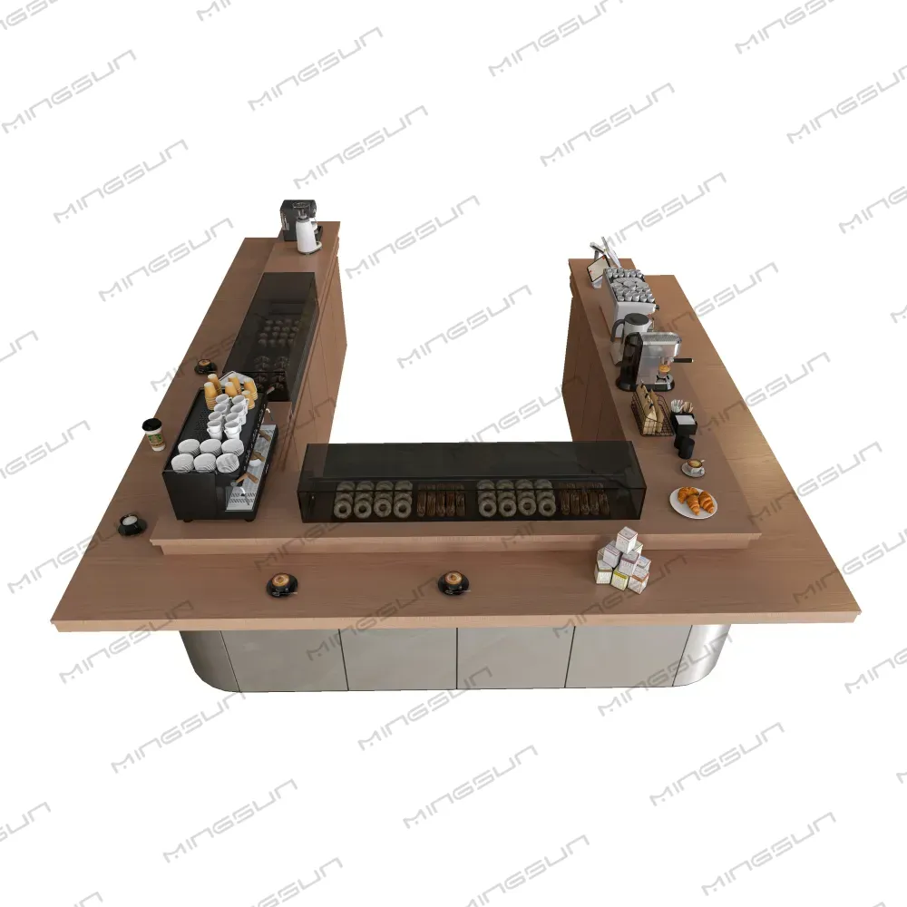 u shaped wooden coffee shop counter for cafe and hotel breakfast area - MINGSUN u shaped wooden coffee shop counter for cafe and hotel breakfast area - MINGSUN