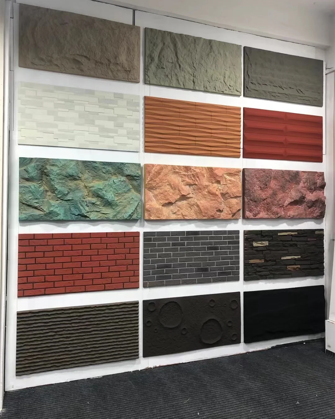 wall-display-of-faux-stone-brick-and-3d-textured-panels-for-hotel-exterior-and-interior-use