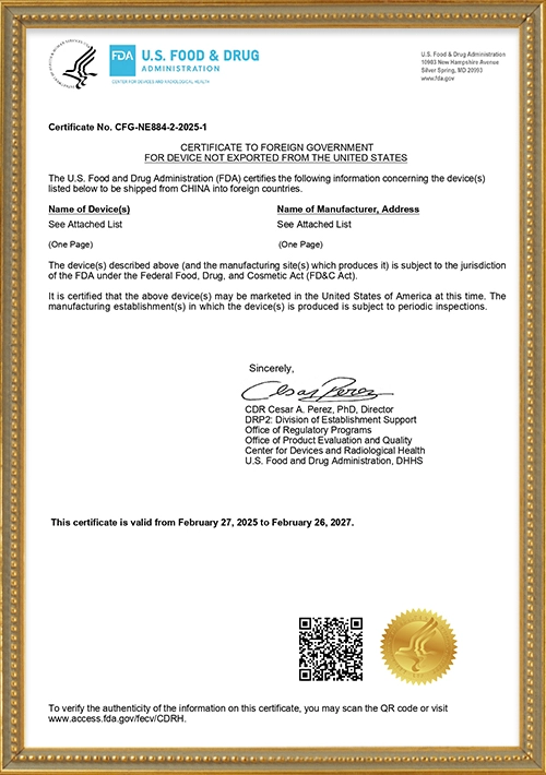FDA Certificate of Medical Device