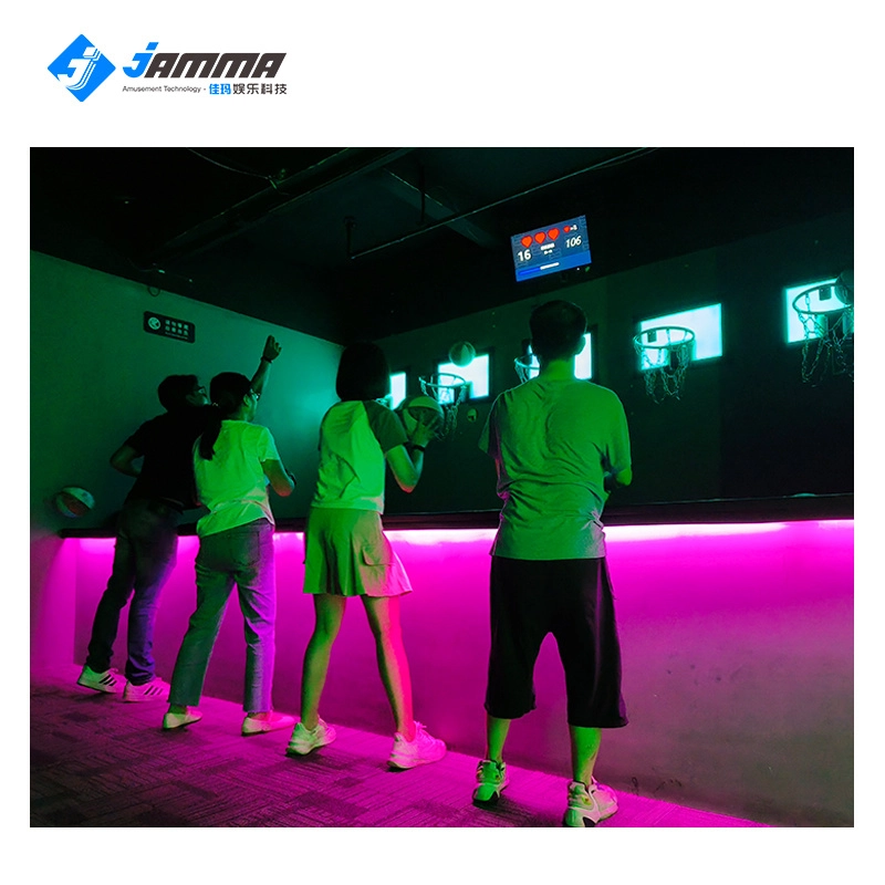 JAMMA interactive game room layout with LED floor and wall challenges