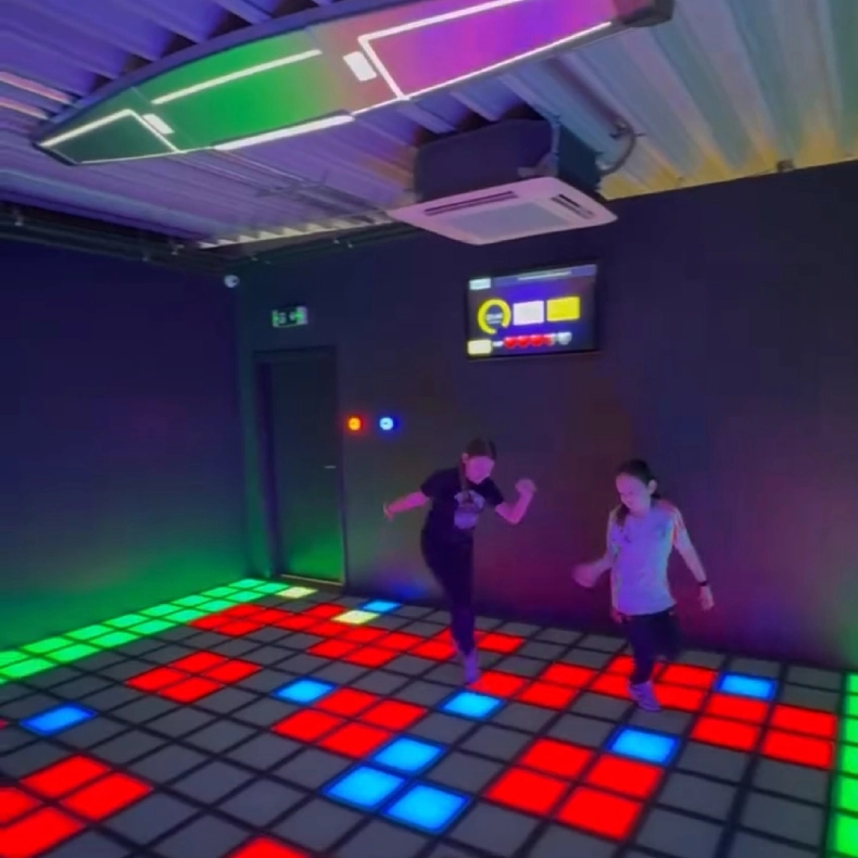 Interactive LED floor tiles game designed for Floor Is Lava, grid game, and pixel challenge gameplay.