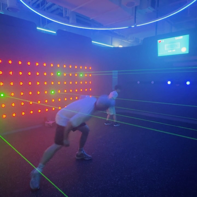 Active game room equipment supplier with LED floor laser maze hoops and climbing games