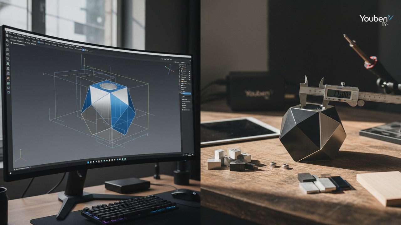 Custom OEM design process for a unique digital productivity timer featuring CAD modeling and prototyping