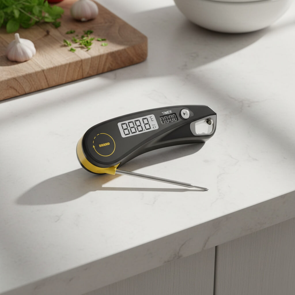 Digital Food Thermometer Instant Read Meat Thermometer Foldable Probe Timer Bottle Opener BBQ Kitchen Tool Factory Supplier