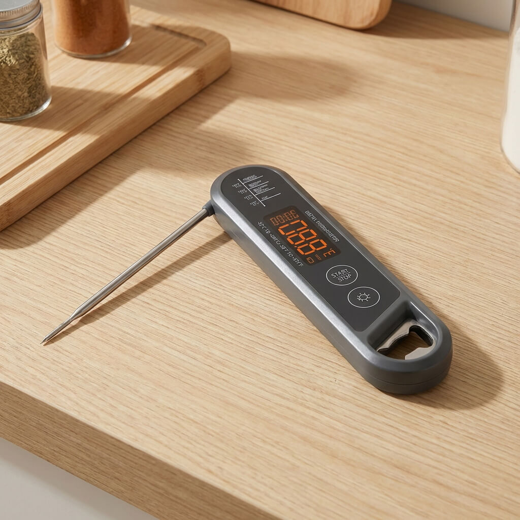 Digital Meat Thermometer Foldable Probe Food Temperature Monitor Timer Bottle Opener BBQ Cooking Tool Supplier Factory