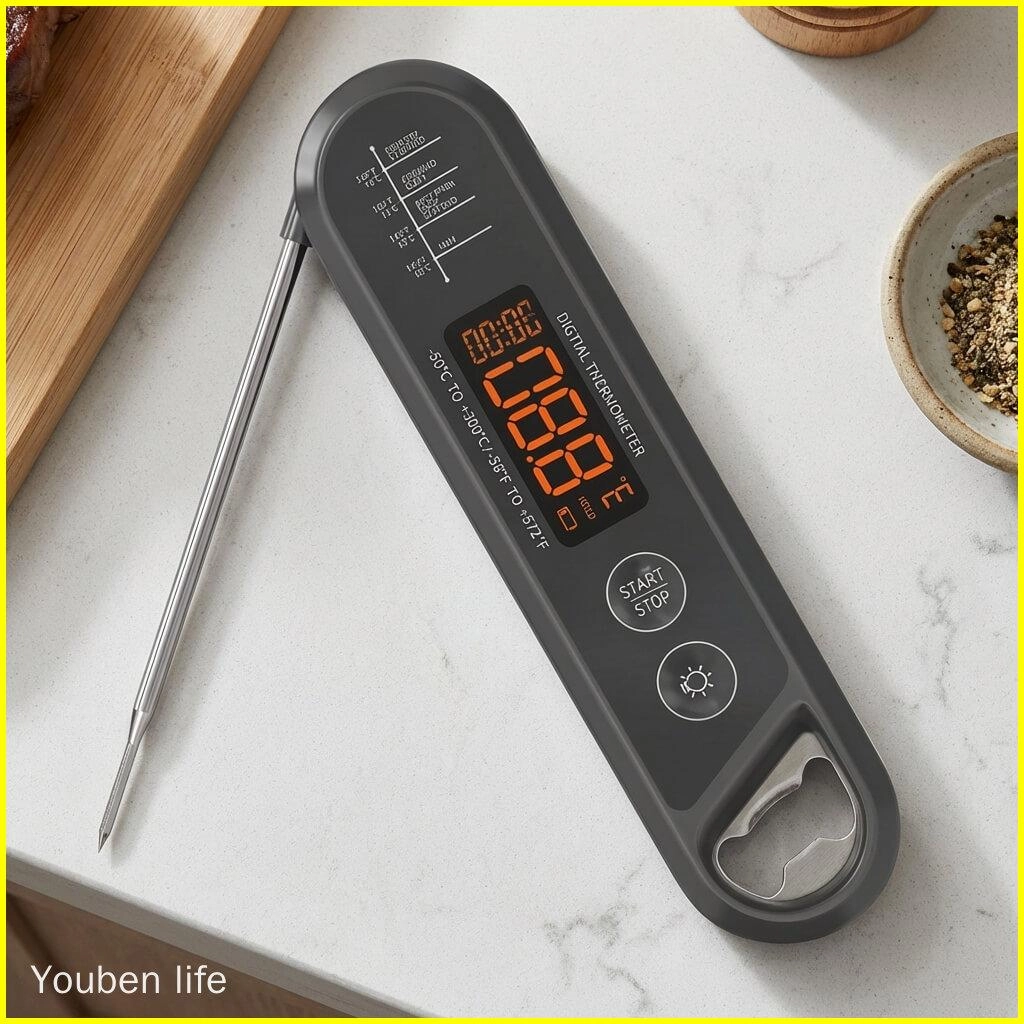 Digital Meat Thermometer Instant Read Food Thermometer Foldable Probe Timer Bottle Opener BBQ Grill Tool Manufacturer - Youben life