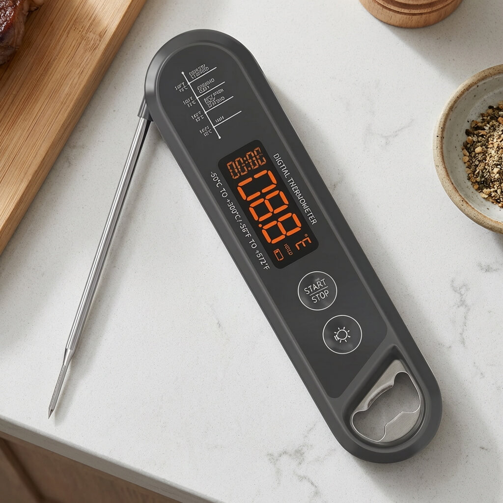 Digital Meat Thermometer Instant Read Food Thermometer Foldable Probe Timer Bottle Opener BBQ Grill Tool Manufacturer