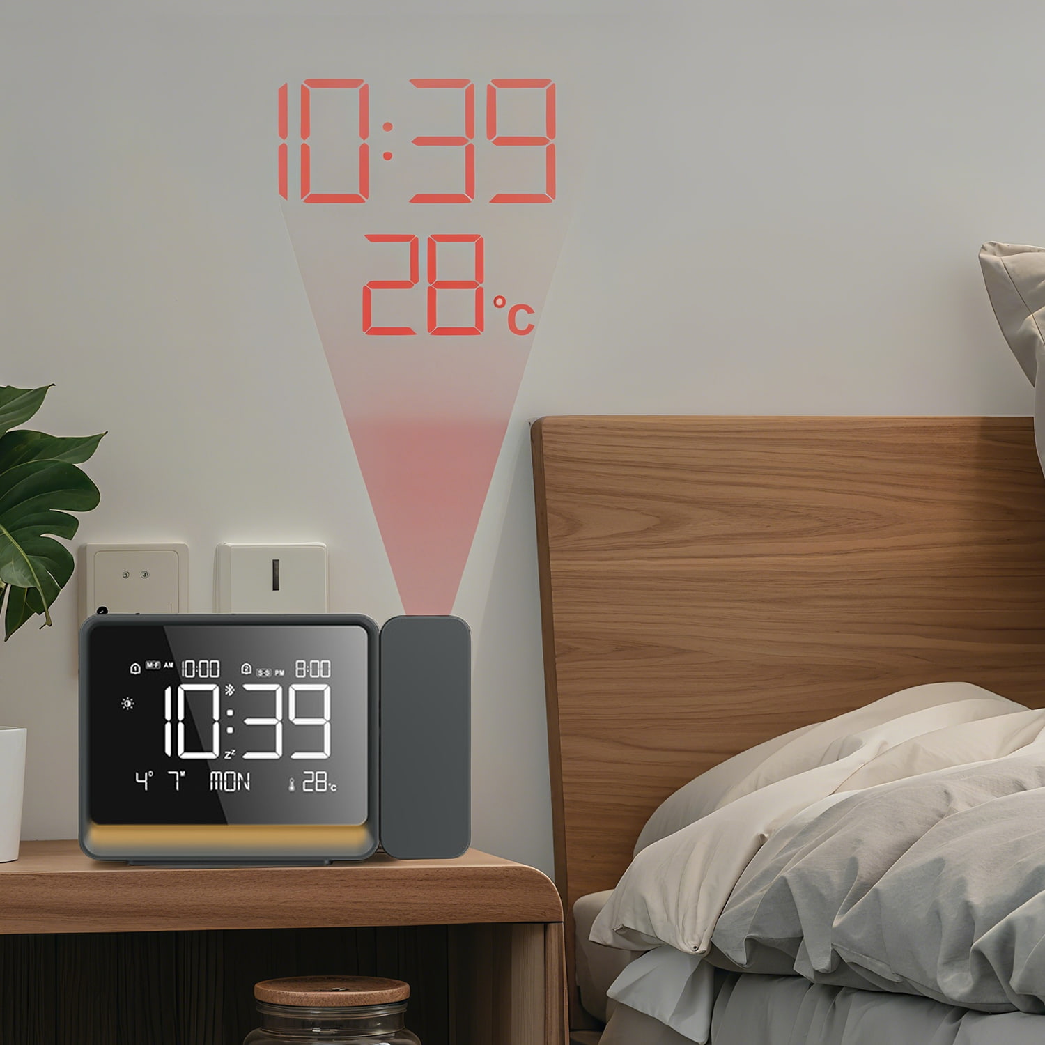 Digital Projection Alarm Clock 24 Hr With Custom Sound For Bedroom Living