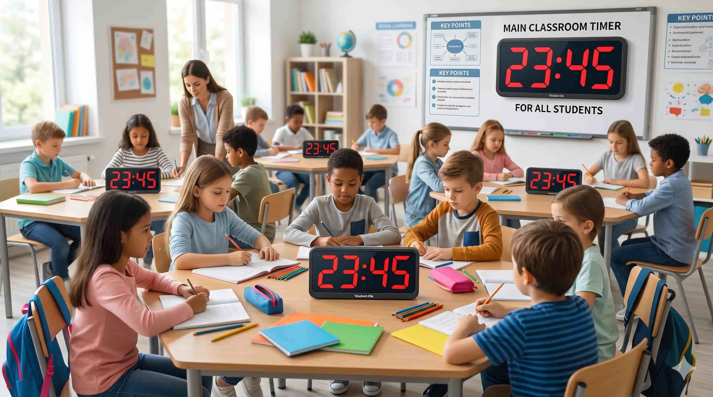 Students studying in a classroom with digital timers on their desks. - Youben life
